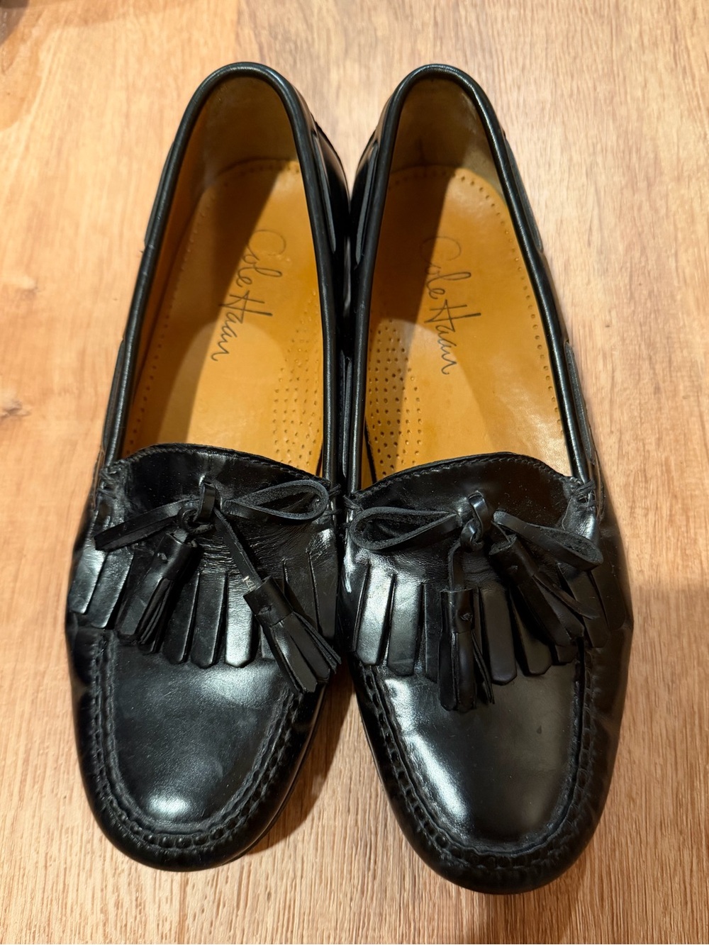 Cole Haan Black Leather Tassel Kiltie Preppy Dressy Loafers